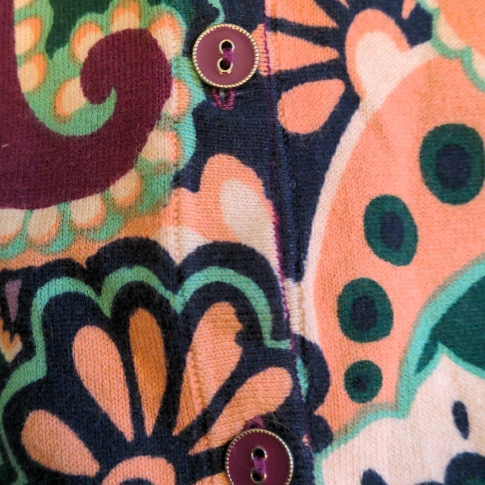Isaac Mizrahi Live! Purple Paisley Cardigan Sweater 3/4 Length Sleeves, Sz S - Picture 7 of 11
